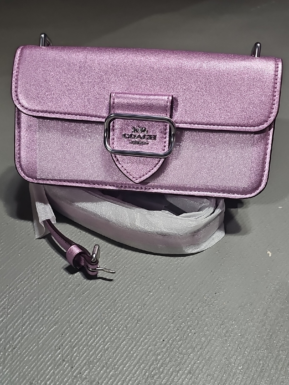 Coach C0984 NWOT Morgan Crossbody Metallic/Lilac Silver CHIC